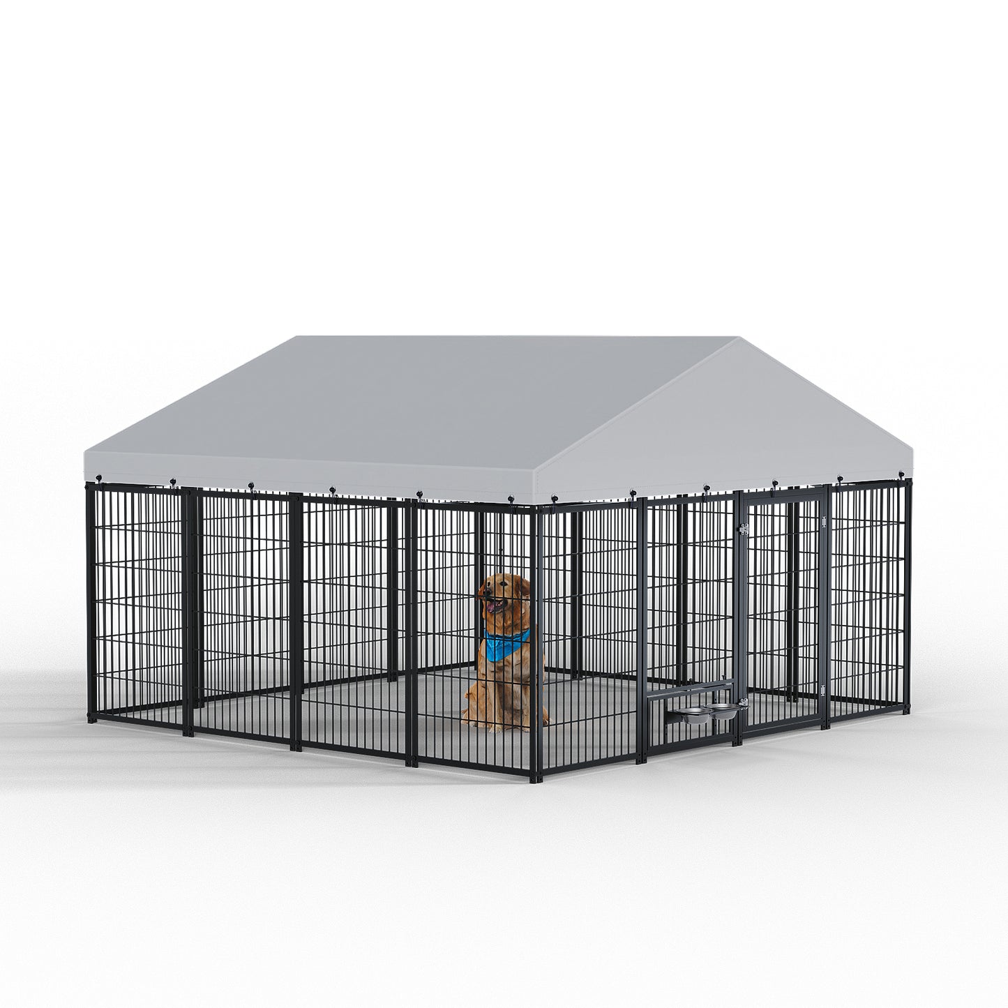 Large Dog Kennel Outdoor Pet Pens Dogs Run Enclosure Animal Hutch Metal Coop Fence with Roof Cover. 9.62'L x 9.35'W x 6.18'H.