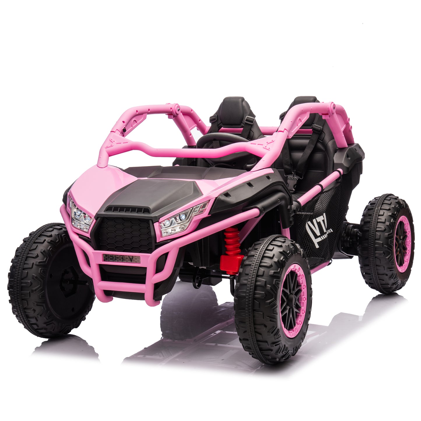 24V Two-seater Kids Ride On UTV w/Parents Control,20in seat width,400W Super high power,Four-wheel Suspension,Bluetooth,MP3,USB,LED Light,Horn,Rear storage space,Speeds 3.73-4.97MPH For Kids aged 3+.