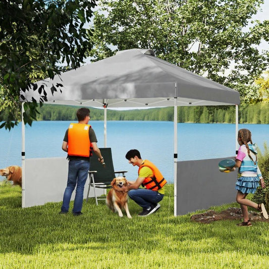 10x 10 ft party tent Pop Up Canopy Tent with 2 Half Sidewalls with Wheeled Carry Bag, Dark Gray