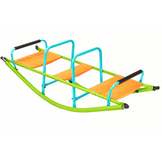 High Quality Kids Seesaw with Plastic Seat and Steel Tube for Outdoor Play, Blue and Green