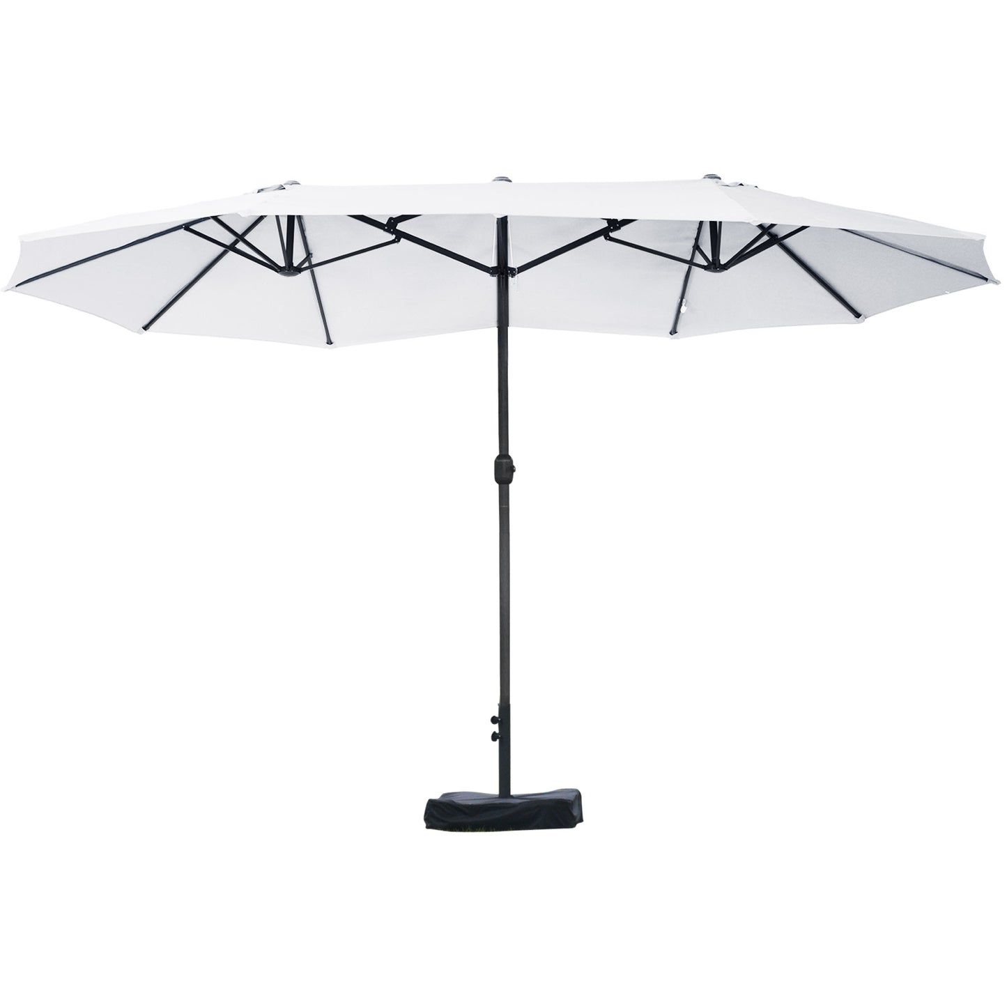 Patio Umbrella 15' Steel Rectangular Outdoor Double Sided Market with base, Sun Protection & Easy Crank for Deck Pool Patio, Beige