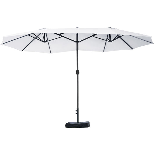 Patio Umbrella 15' Steel Rectangular Outdoor Double Sided Market with base, Sun Protection & Easy Crank for Deck Pool Patio, Beige