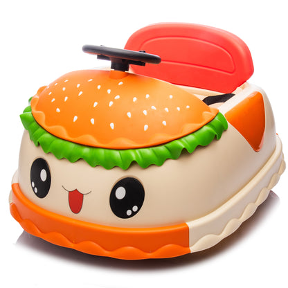 12V Kids Ride On Electric Bumper Car W/Parents Control,Cute&Realistic Hamburger Design,360 Degree Rotation,Storing Space,Bluetooth,Music,USB,Silent wheel,LED Lights,Power Display,Anti-rollover For 2-5