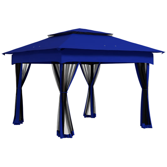 11' x 11' Pop Up Canopy, Outdoor Patio Gazebo Shelter with Removable Zipper Netting, Instant Event Tent w/ 114 Square Feet of Shade and Carry Bag for Backyard, Garden, Blue