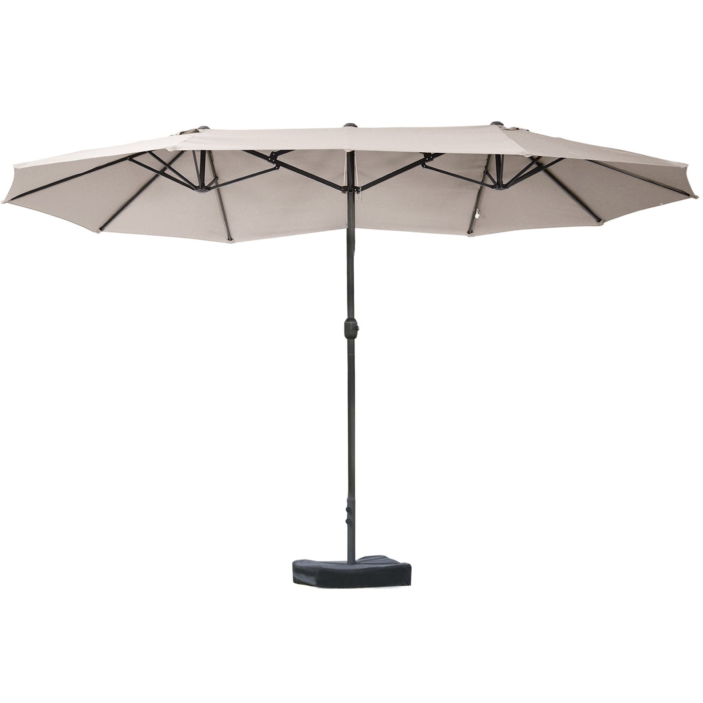 Patio Umbrella 15' Steel Rectangular Outdoor Double Sided Market with base, Sun Protection & Easy Crank for Deck Pool Patio, Coffee
