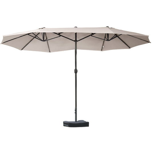 Patio Umbrella 15' Steel Rectangular Outdoor Double Sided Market with base, Sun Protection & Easy Crank for Deck Pool Patio, Coffee