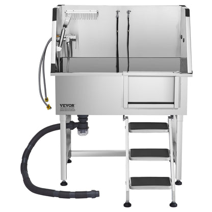 38' Dog Grooming Bath Tub Stainless Steel w/ Stairs Faucet Showerhead