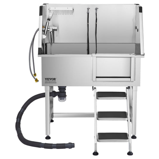 38' Dog Grooming Bath Tub Stainless Steel w/ Stairs Faucet Showerhead