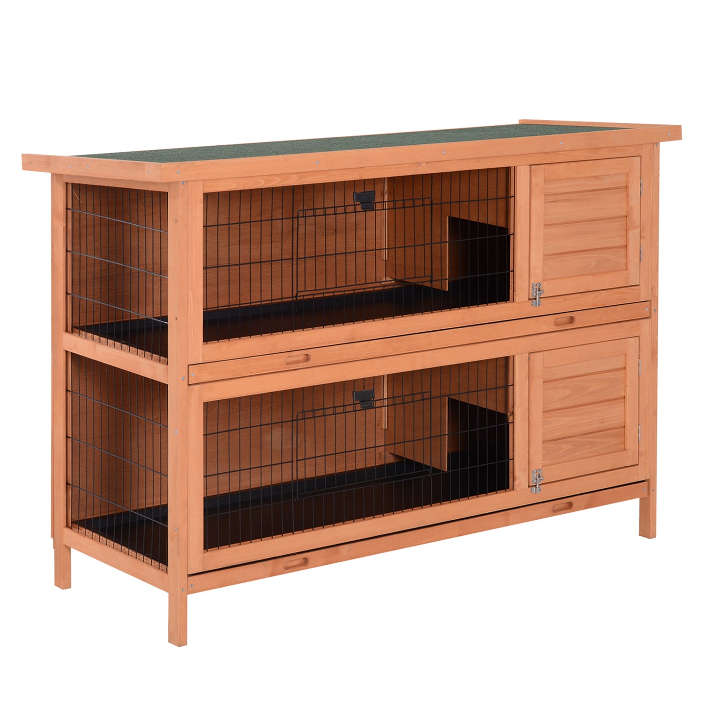 54' 2-Story Large Rabbit Hutch Bunny Cage Wooden Pet House Small Animal Habitat with Lockable Doors, No Leak Tray and waterproof Roof for Outdoor/Indoor Orange