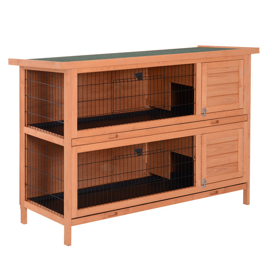 54' 2-Story Large Rabbit Hutch Bunny Cage Wooden Pet House Small Animal Habitat with Lockable Doors, No Leak Tray and waterproof Roof for Outdoor/Indoor Orange