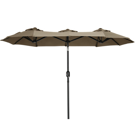 Double-sided Patio Umbrella 9.5' Large Outdoor Market Umbrella with Push Button Tilt and Crank, 3 Air Vents and 12 Ribs, for Garden, Deck, Pool, Gray
