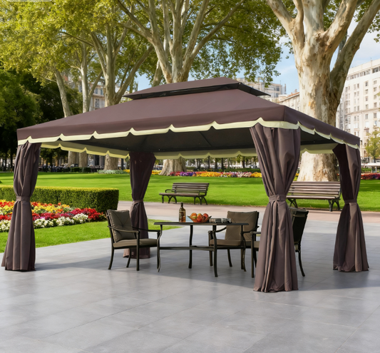 Gazebo Patio Gazebo, Aluminum Frame Double Roof Outdoor Gazebo Canopy Shelter