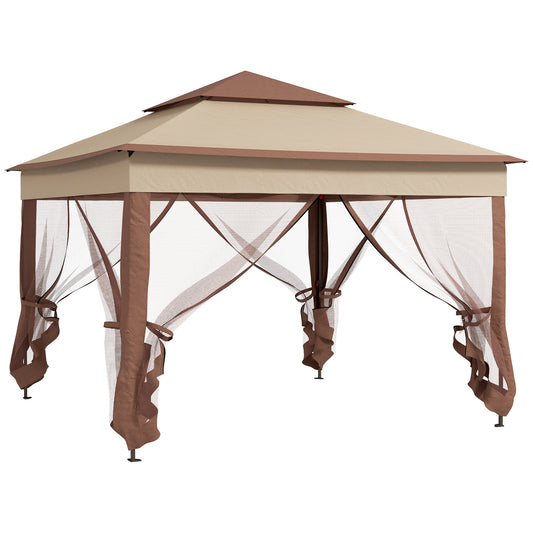 11' x 11' Pop Up Canopy, Outdoor Patio Gazebo Shelter with Removable Zipper Netting, Instant Event Tent w/ 114 Square Feet of Shade and Carry Bag for Backyard, Garden, Khaki