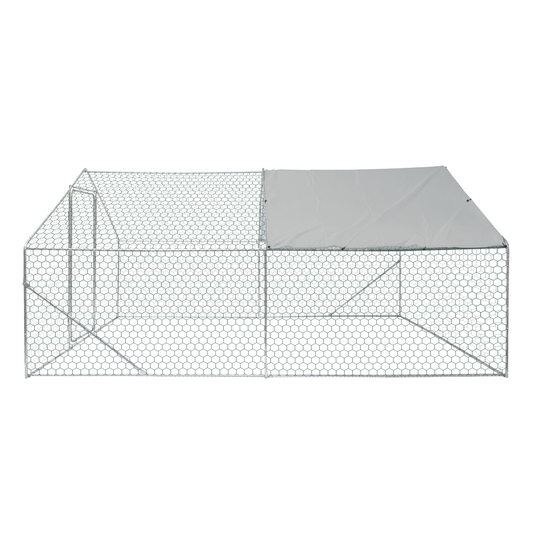 Iron Outdoor Chicken Coop Metal Safe Spacious Environment in Silver Grey 13*10*6FT