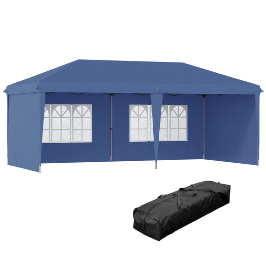 10' x 20' Pop Up Canopy Tent with 4 Sidewalls, Heavy Duty Tents for Parties, Outdoor Instant Gazebo with Carry Bag, for Outdoor, Garden, Patio, Blue