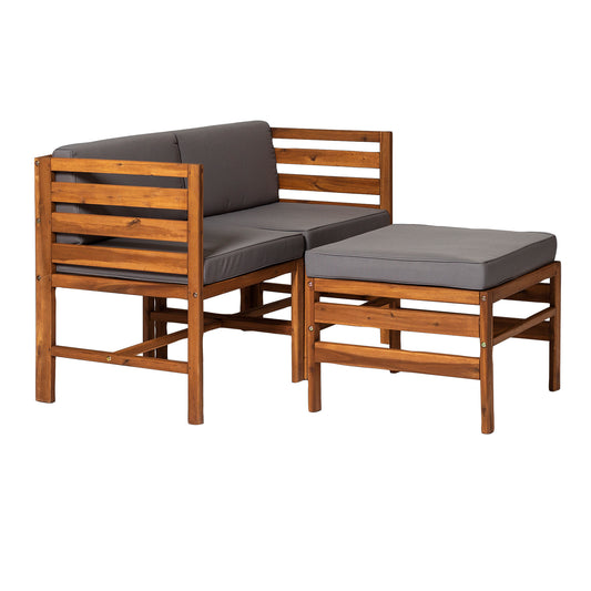 Contemporary 3-Piece Modular Acacia Wood Left and Right Arm Chairs and Ottoman - Brown