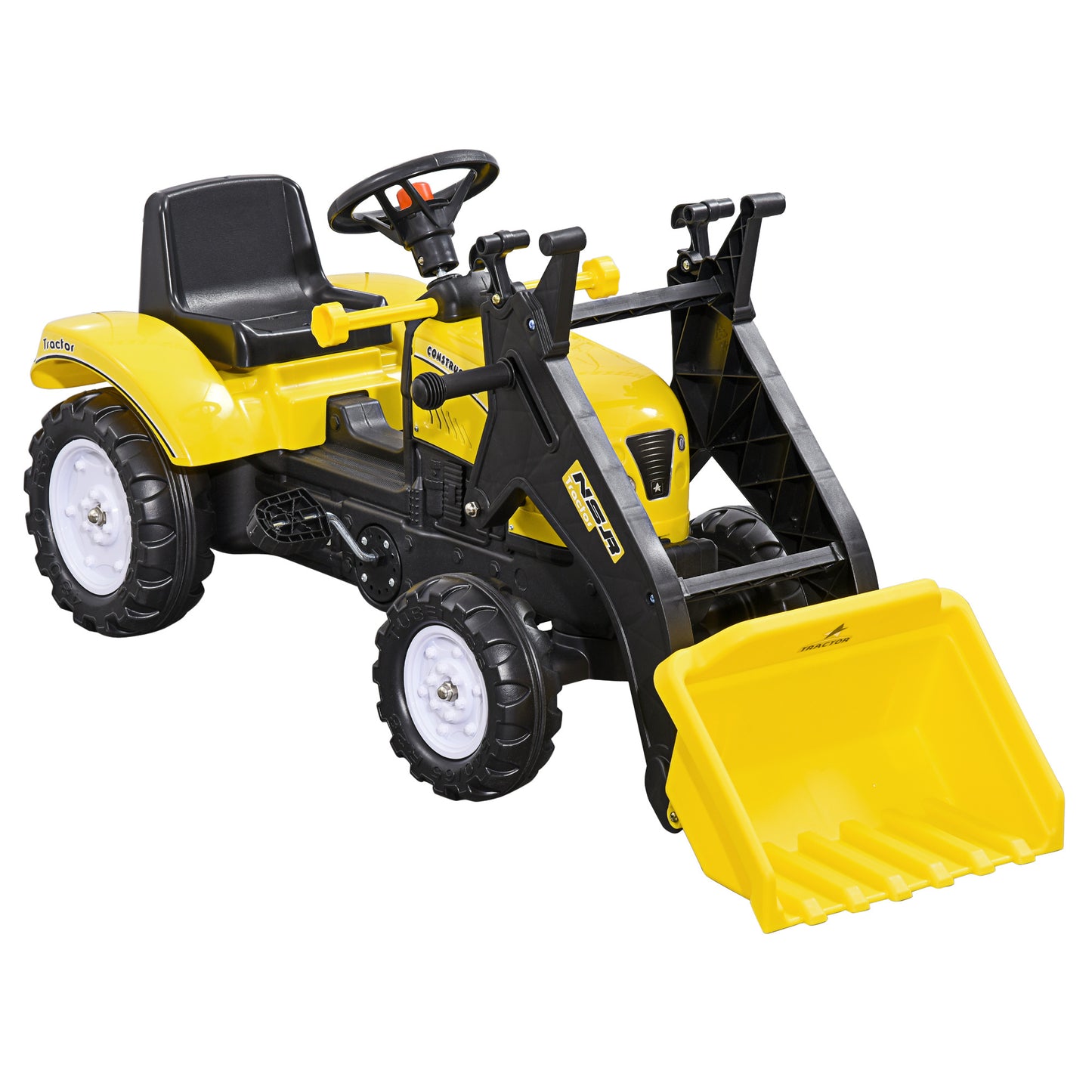 Kids Manual Pedal Ride-On Excavator with Front Loader Digger, Ride-On Tractor for 3 Year Old, Yellow