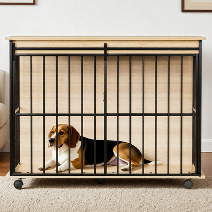 Dog Crate Furniture , Large Dog Cage Furniture with Tray for Medium Large Dogs, Wooden Dog Kennel Furniture