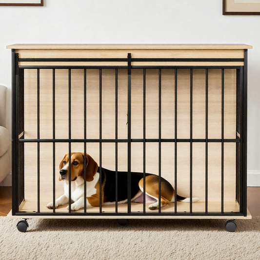 Dog Crate Furniture , Large Dog Cage Furniture with Tray for Medium Large Dogs, Wooden Dog Kennel Furniture