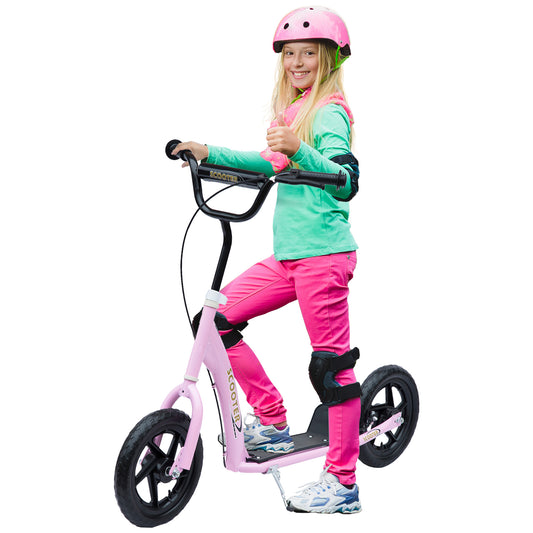 Kick Scooter for Kids 5-12 Years Old, Big Wheel Kids Scooter with Adjustable Height Handlebar, Non-slip Footplate, Rear Brake, Pink