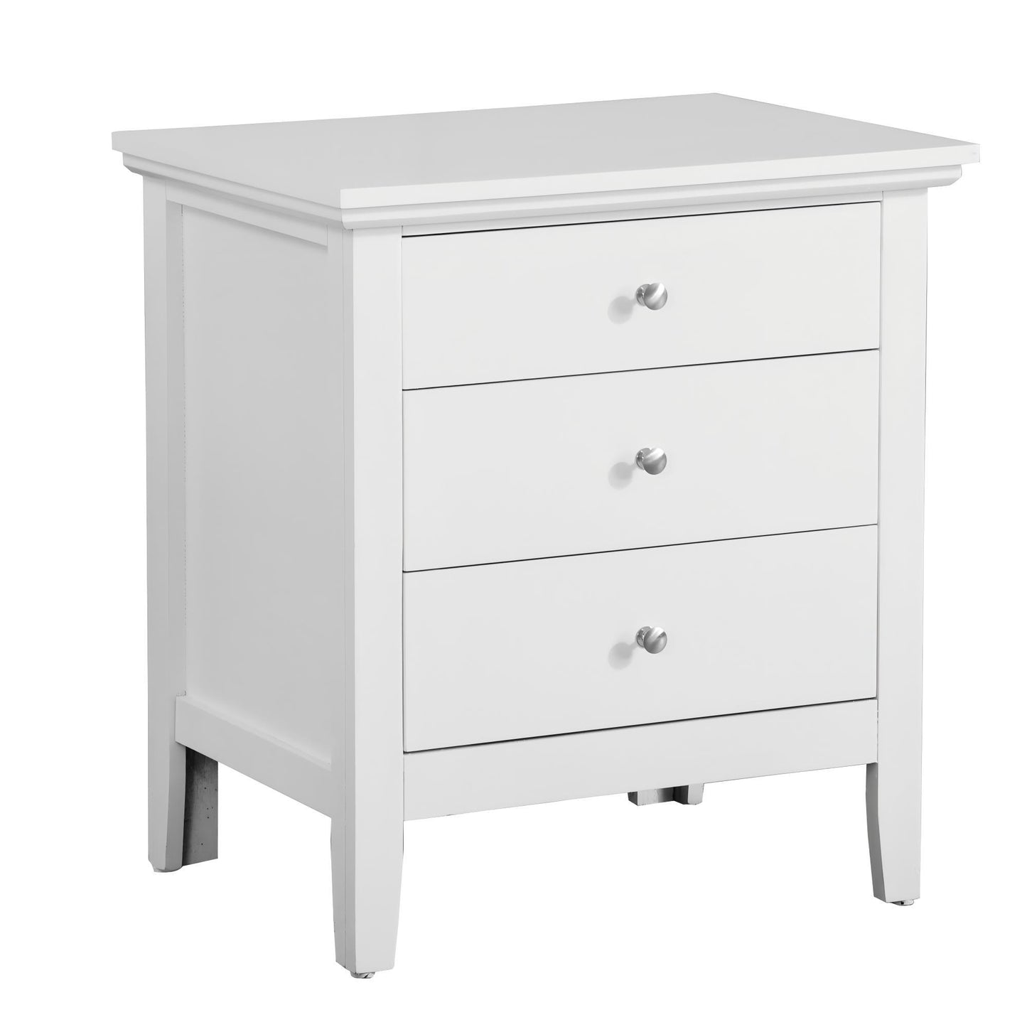 Elegant White Casual Nightstand with Sleek Finish and Durable Particle Board, 26'H x 24'W x 18'D