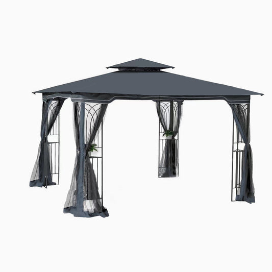 10 x 10 ft Patio Gazebo Tent with Ventilated Double Roof and Mosquito Net, Gray Canopy for Backyard or Garden