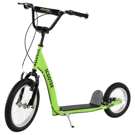Youth Scooter Kick Scooter for Kids 5+ with Adjustable Handlebar 16' Front and 12' Rear Dual Brakes Inflatable Wheels, Green