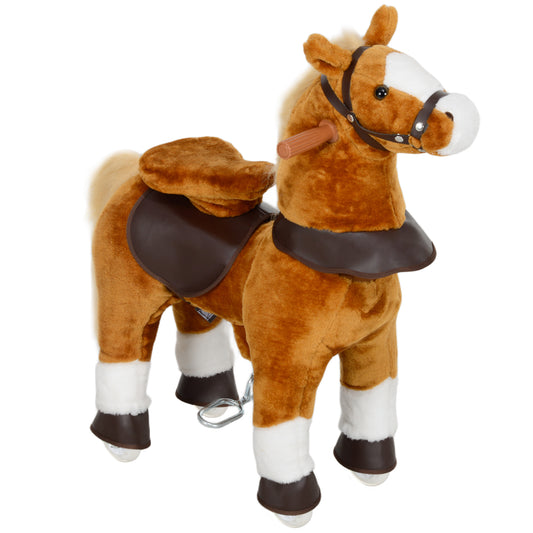 Ride on Horse, Walking Horse Toy, Kids Plush Riding Horse, Pony with Wheels & Neighing Sound for 3-5 Years Old up to 132 Pounds, Brown