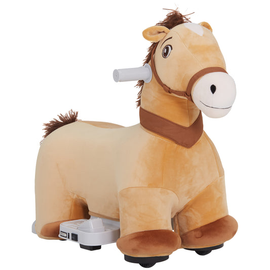 6V Ride on Horse, Battery Powered Electric Ride on Pony with Music Forward, PU Wheels, Soft Touch, for Girls Boys Aged 18-36 Months, Brown