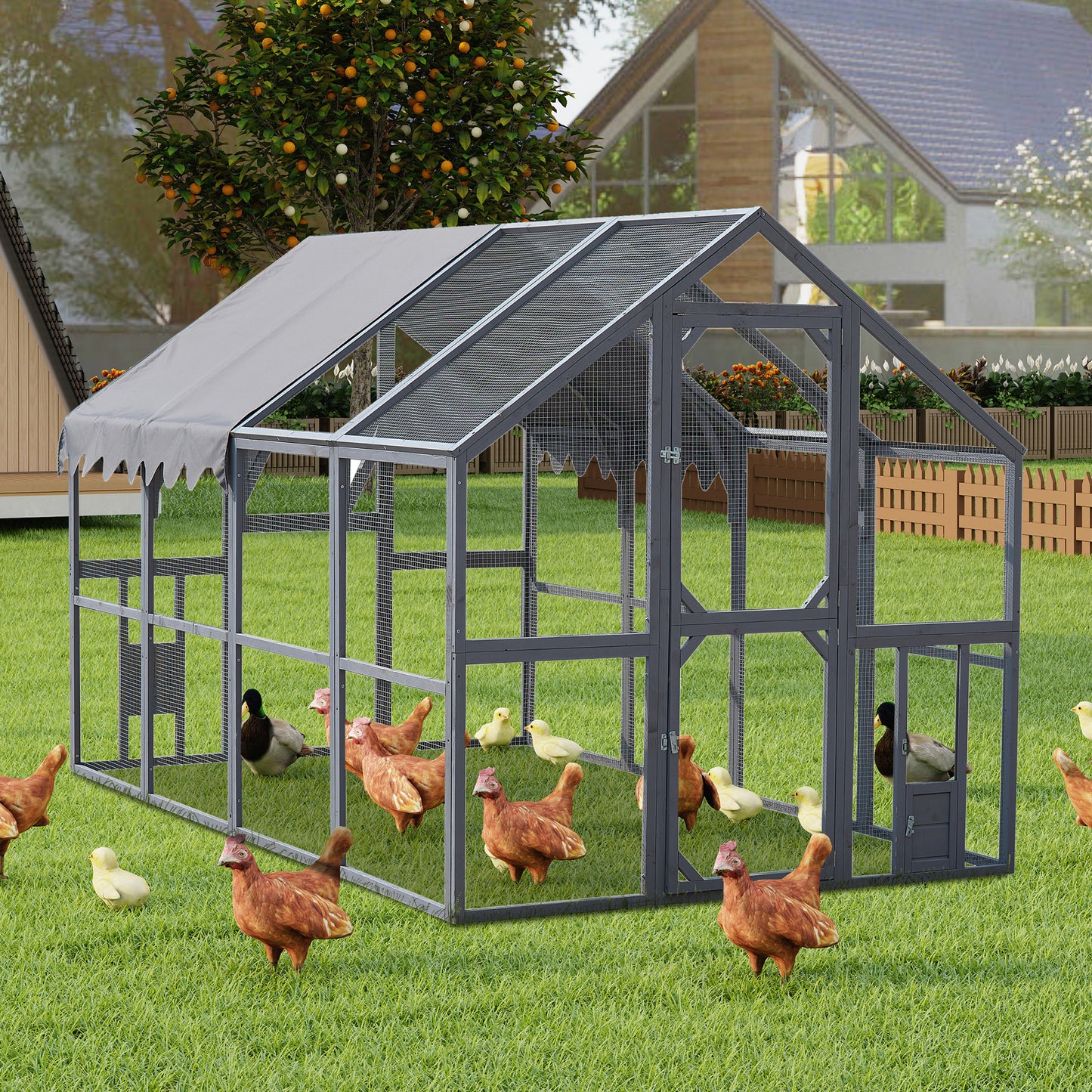 Outdoor Chicken Coop Enclosures 110' Large Kitten Playpen ,Upgrade Waterproof Cover-GREY