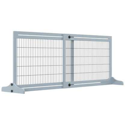 72' W x 27.25' H Extra Wide Freestanding Pet Gate with Adjustable Length Dog, Cat, Barrier for House, Doorway, Hallway, Blue-grey