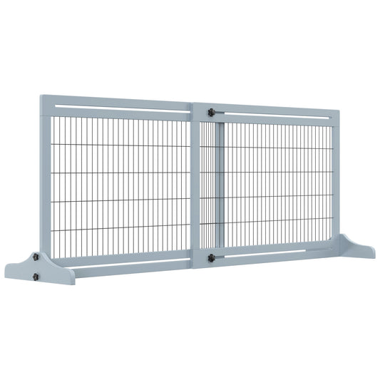 72' W x 27.25' H Extra Wide Freestanding Pet Gate with Adjustable Length Dog, Cat, Barrier for House, Doorway, Hallway, Blue-grey