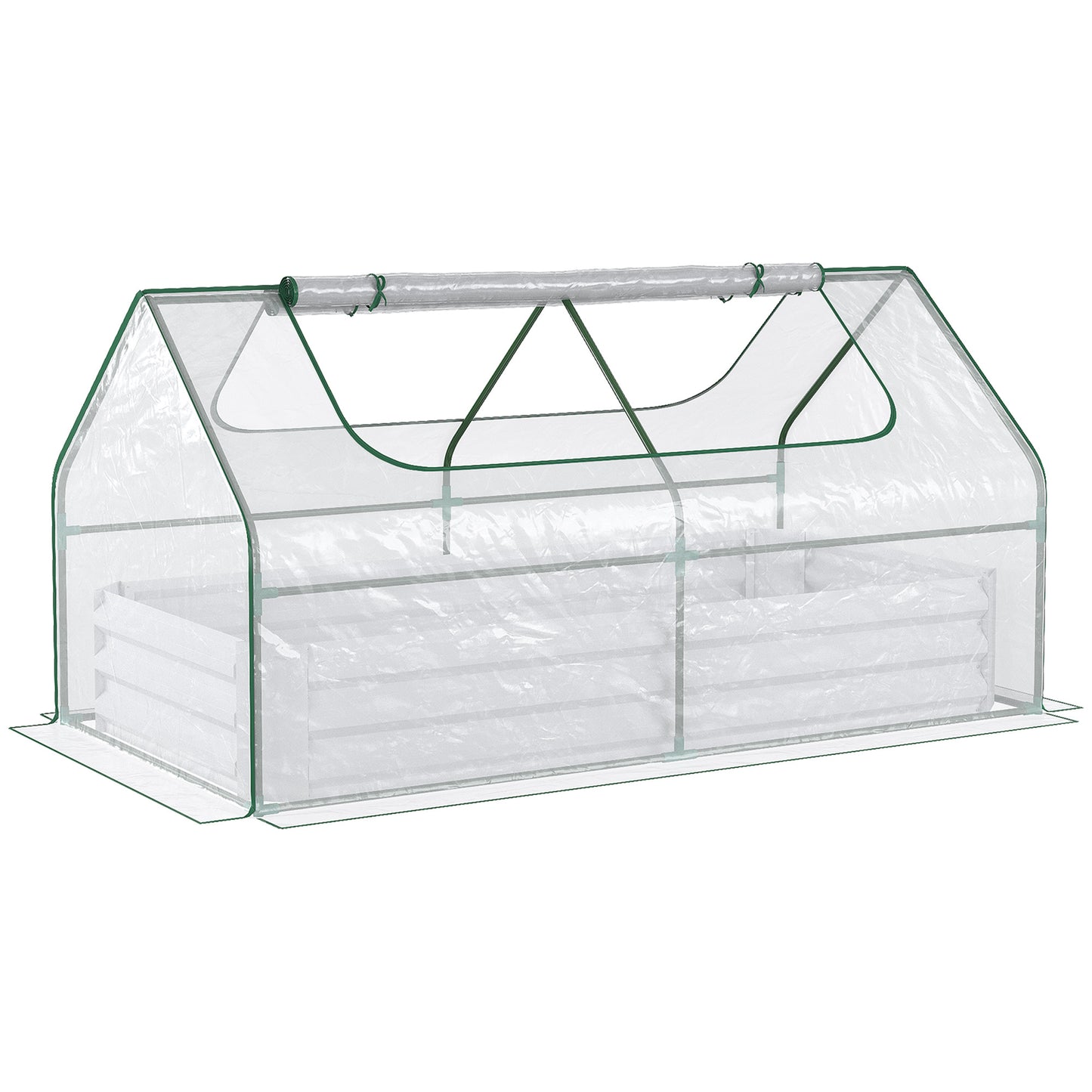 6' x 3' Galvanized Raised Garden Bed with Mini PVC Greenhouse Cover, Outdoor Metal Planter Box with 2 Roll-Up Windows for Growing Flowers, Fruits, Vegetables and Herbs, Light Gray