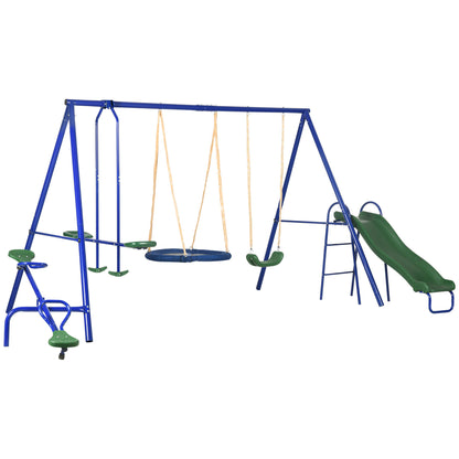 616 lbs Swing Set for Backyard, 5 in 1 Heavy-Duty A-Frame Stand Outdoor Playset for Kids, with Saucer Swing, Slide, Seesaw, Glider, Swing Seat
