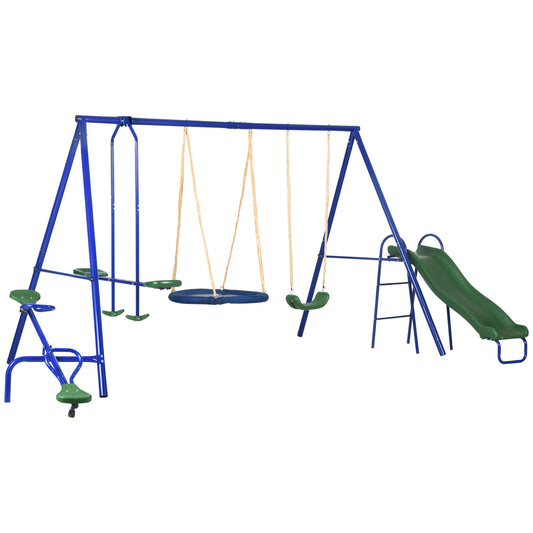 616 lbs Swing Set for Backyard, 5 in 1 Heavy-Duty A-Frame Stand Outdoor Playset for Kids, with Saucer Swing, Slide, Seesaw, Glider, Swing Seat
