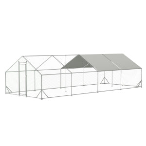 Large Metal Chicken Coop, Walk-in Chicken Run,Galvanized Wire Poultry Chicken Hen Pen Cage, Rabbits Duck Cages with Waterproof and Anti-Ultraviolet Cover for Outside(10' L x 26 W x 6.56' H)