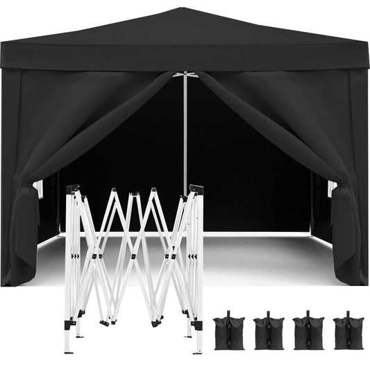 10'x10' Folding Canopy with 4 Removable Sidewalls Outdoor Event Shelter UPF 50+ Gazebo Portable Tents for Parties Beach Camping Wedding EZ Pop Up Canopy 4pcs Weight Bag + Carry Bag
