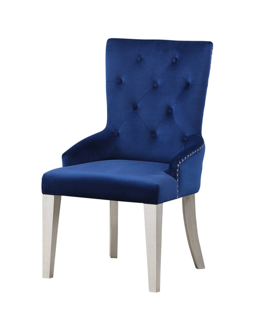 Varian Blue Fabric & Antique Platinum Finish Side Chair