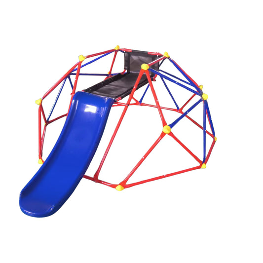 Innovative XCF007 6ft Dome Climber with 1.2m Slide and Climbing Stones in Blue + Red Metal