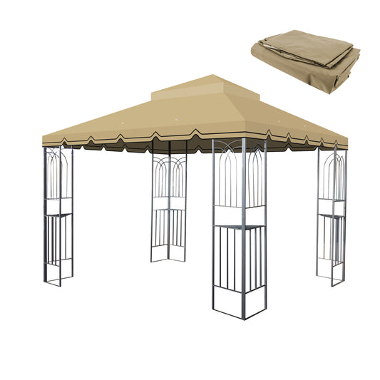 10x10 Ft Outdoor Patio Gazebo Replacement Canopy,Double Tiered Gazebo Tent Roof Top Cover Only Greatwall border(Frame Not Include)-Tan