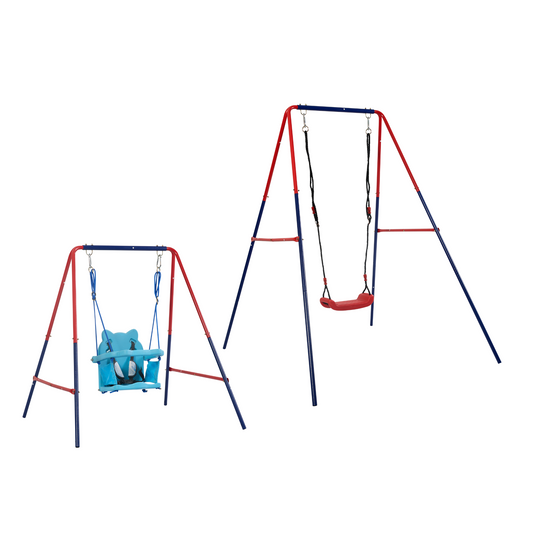 Leisure 2-in-1 Baby Swing Set Safe Playground Accessory Green Blue Metal Plastic 110lbs Capacity