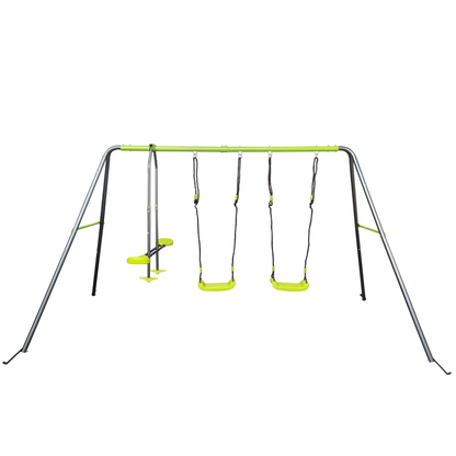 Lime Green XNS081 Swing Set with Safe Plastic Swings for Outdoor Playground, Ages 3+, 440lbs Capacity