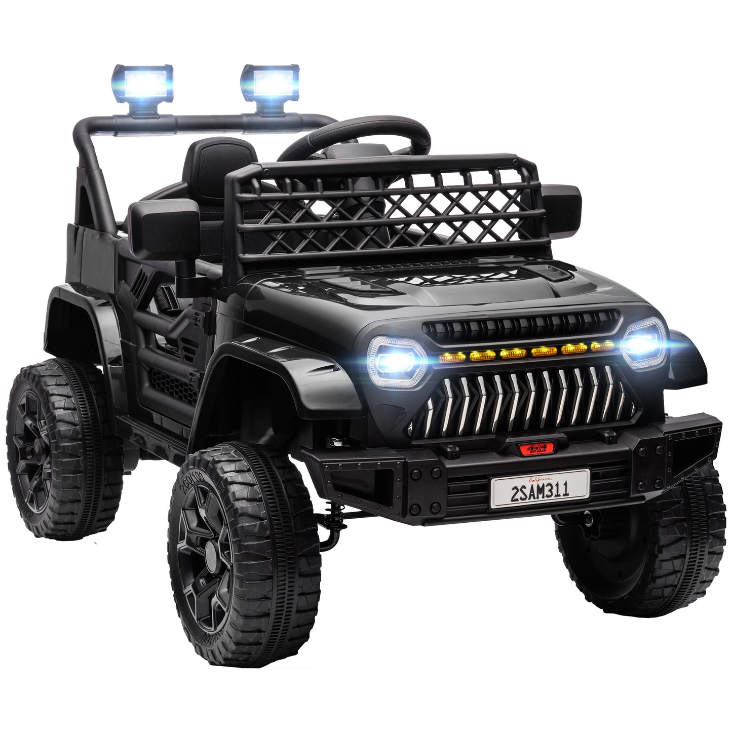 12V Ride On Truck, Battery Powered Kids Electric Car UTV with 4 Suspension Wheels, Remote Control, 3 Speeds, LED Headlights, Horn, USB Music, Black