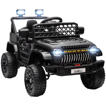 12V Ride On Truck, Battery Powered Kids Electric Car UTV with 4 Suspension Wheels, Remote Control, 3 Speeds, LED Headlights, Horn, USB Music, Black