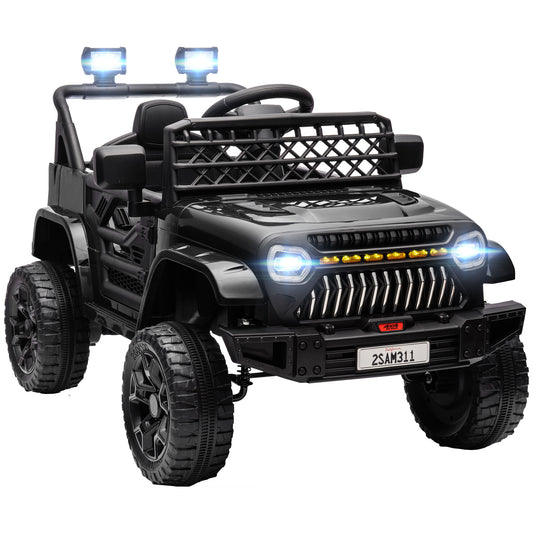12V Ride On Truck, Battery Powered Kids Electric Car UTV with 4 Suspension Wheels, Remote Control, 3 Speeds, LED Headlights, Horn, USB Music, Black