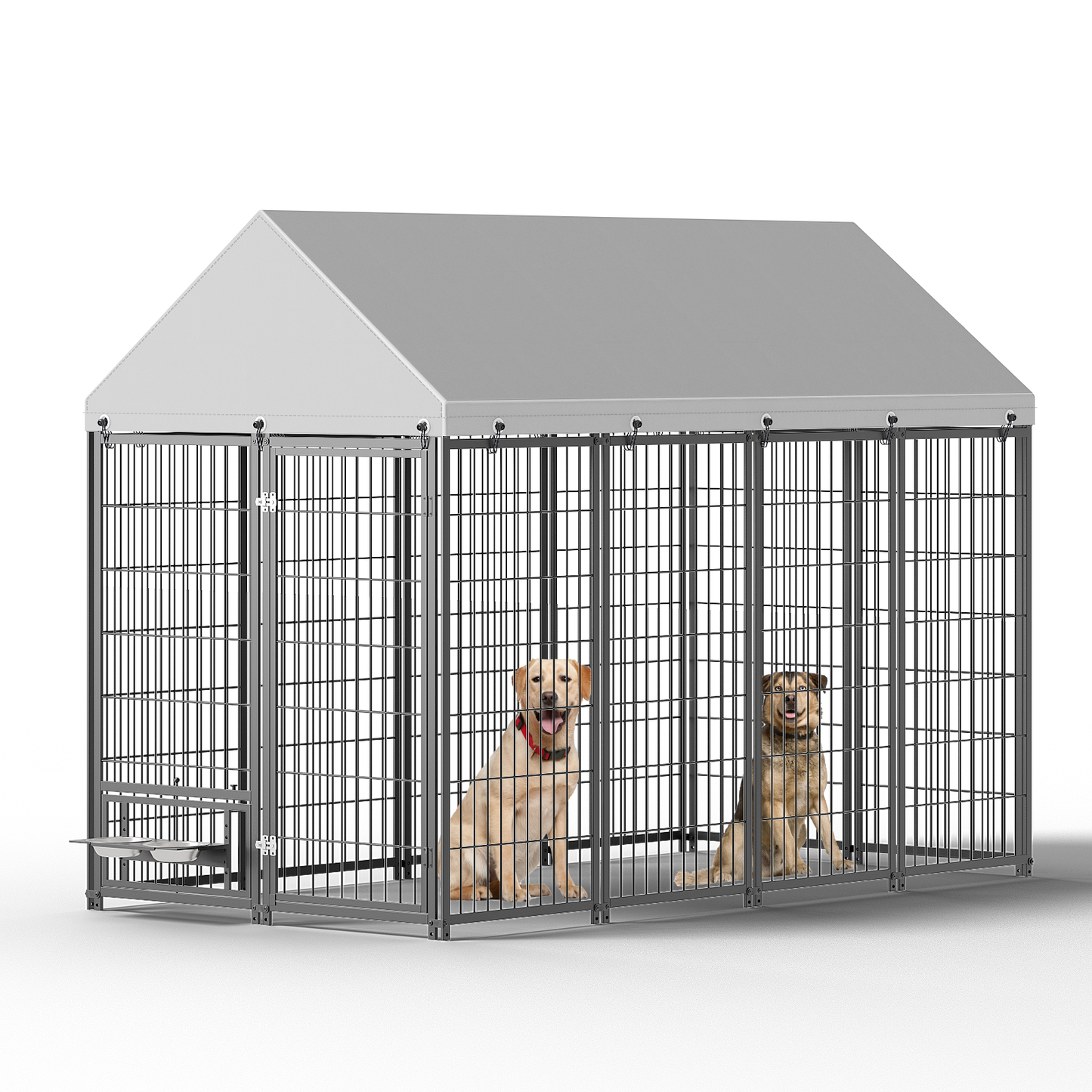 Large Dog Kennel Outdoor Pet Pens Dogs Run Enclosure Animal Hutch Metal Coop Fence with Roof Cover. 7.94'L x 4.13'W x 5.95'H.