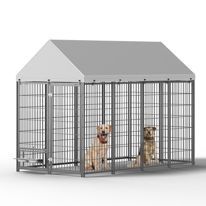 Large Dog Kennel Outdoor Pet Pens Dogs Run Enclosure Animal Hutch Metal Coop Fence with Roof Cover. 7.94'L x 4.13'W x 5.95'H.