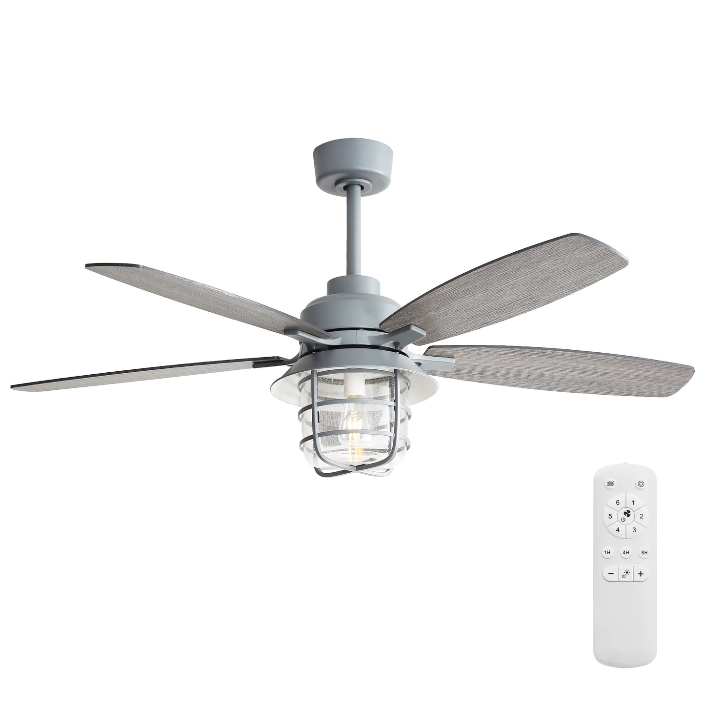 52-Inch Cement Grey Ceiling Fan With E26 Light,Glass Lampshade,5 Plywood Blades,Noiseless DC Motor,6 Wind Speed