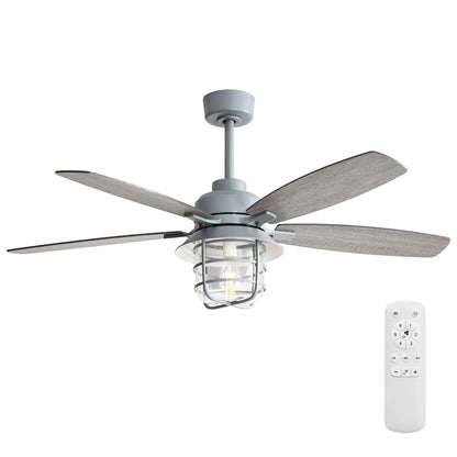 52-Inch Cement Grey Ceiling Fan With E26 Light,Glass Lampshade,5 Plywood Blades,Noiseless DC Motor,6 Wind Speed