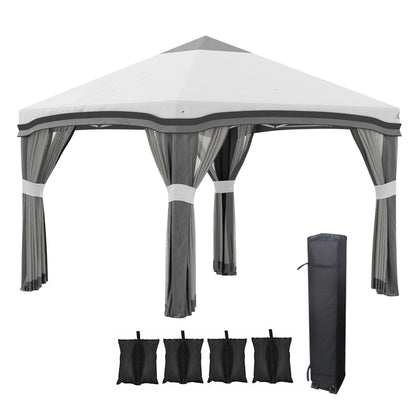 10' x 10' Pop Up Canopy Tent with Netting, Instant Tents for Parties, Height Adjustable, with Wheeled Carry Bag and 4 Sand Bags for Outdoor, Garden, Patio, Gray
